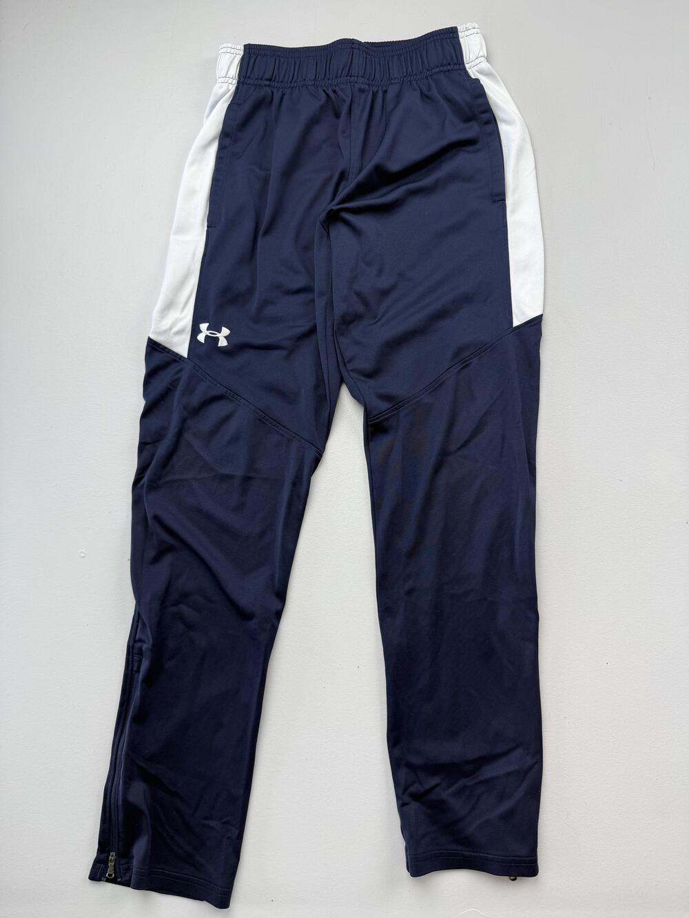 Under Armour Track Pants Mens Small Blue Knit Elastic Waist Zip Ankles Athletic